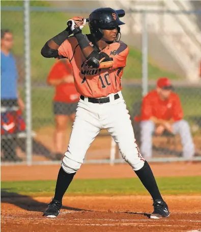  ?? Zachary Lucy / Four Seam Images 2019 ?? Shortstop prospect Marco Luciano appeared in 38 games in rookie ball in 2019 and had 10 homers and 38 RBIs.