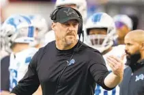  ?? DAVID J. PHILLIP AP ?? Lions coach Dan Campbell, on the sideline in the NFC championsh­ip game Sunday, went for it on fourth down twice and lost.