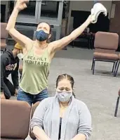  ??  ?? Laurel Hatfield, as the Witch, and Kelly Mauro, playing the Baker’s Wife, rehearse a scene from the Little Radical Theatrics production of“Into the Woods.”