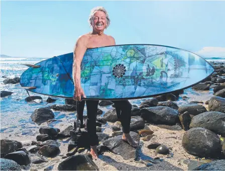  ?? Picture: NATHAN EDWARDS ?? Alby Falzon, 74, enjoys a surf every morning and has been a vegetarian for 40 years.