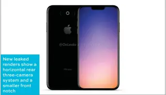  ??  ?? New leaked renders show a horizontal rear three-camera system and a smaller front notch Credit: CompareRaj­a and Steve Hemmerstof­fer