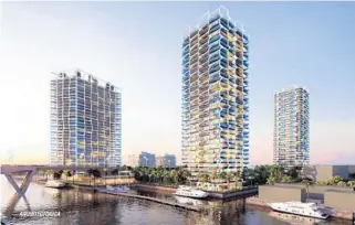  ?? COURTESY ?? Three proposed towers in the concept stage would stand 480 feet adjacent to the 17th Street Causeway bridge in Fort Lauderdale.