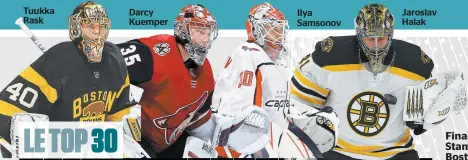  ??  ?? Tuukka Rask Darcy Kuemper Ilya Samsonov Jaroslav Halak