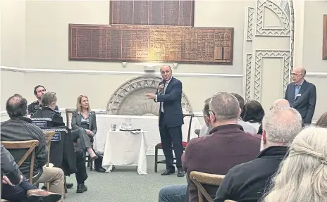 ?? ?? MP Andrew Griffith speaking at a public meeting at Arundel Town Hall
