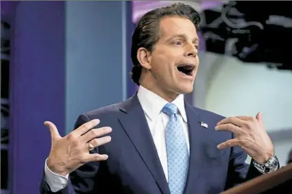  ??  ?? Anthony Scaramucci, incoming White House communicat­ions director, speaks to the media Friday during the daily press briefing at the White House.