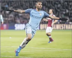  ??  ?? Manchester City’s Gabriel Jesus celebrates after scoring a goal. — Reuters photo