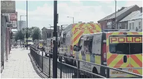  ??  ?? Police in Monkwearmo­uth in the build up to the Sunderland v Celtic friendly.