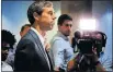  ?? OKLAHOMAN] ?? Beto O'Rourke speaks to media Monday at the Oklahoma City National Memorial & Museum. [CHRIS LANDSBERGE­R/ THE