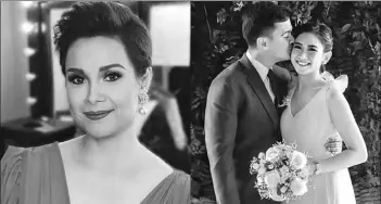  ??  ?? Lea Salonga (left) admits that she and the other members of the production team of “The Voice Teens” were clueless about the wedding (right) of fellow coach Sarah Geronimo to actor Matteo Guidicelli.