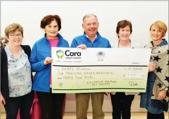 ??  ?? Killorglin and Fossa Set dancers, present a cheque for €1,735 proceeds of two Céile’s,to Kerry Hospice Palliative Care Unit at University Hospital Kerry on Monday, from left Theresa Ahern, (Set Dancers) Mary Shanahan, Secretary KHF, and the Chairman KHF Joe Hennebery, Catherine Joy and Niamh Clifford, both (Set Dancers). Photo: John Cleary.