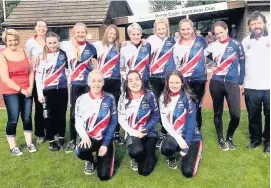  ??  ?? The Team GB cycle speedway tour squad picture: back row from left to right: Kate Mullinder (coach) Emily Morton (coach) Krissie Mines, Chloe Pearce, Macie Schmidt, Michelle Whitehead, Laura Watson, Charlie Jane Herbert, Lauren Jacobs, Geoff Gamage...