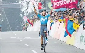  ?? FOTO: MOVISTAR ?? Nairo Quintana celebra la victoria lograda en la última prueba en Colombia