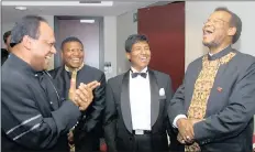  ??  ?? A lighter moment with businessma­n Vivian Reddy, former KZN MEC for education Prof Gabriel Ndabandaba and IFP leader Mangosuthu Buthelezi.