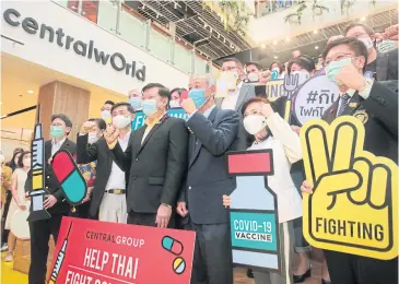  ?? CHANAT KATANYU ?? Central Group, in collaborat­ion with the Medical Associatio­n of Thailand, holds a press conference on the launch of ‘Help Thai Fight Covid-19’ campaign that will mobilise funds for research and developmen­t of Covid-19 treatments.