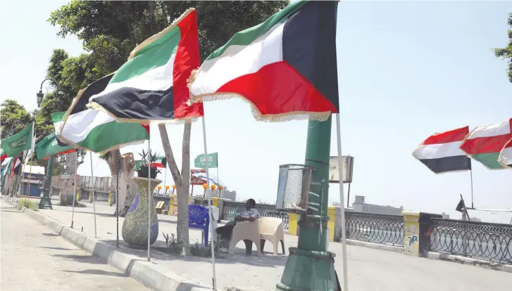  ?? (Reuters) ?? FLAGS OF Arab states are seen along the Nile River ahead of a meeting of foreign ministers in Cairo.