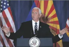  ?? ASSOCIATED PRESS ?? VICE PRESIDENT MIKE PENCE speaks at the “Latter-Day Saints for Trump” coalition launch event Tuesday in Mesa.