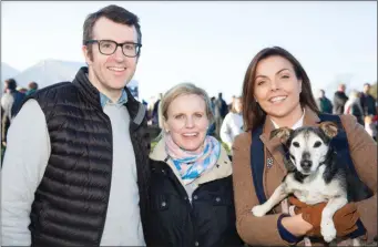  ??  ?? Tom Eivers, Nicola Flannagan and Hayley O’Connor pictured at the inaugural dog show at the Dowth Point-to-Point and Country Fair