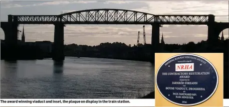  ??  ?? The award winning viaduct and inset, the plaque on display in the train station.