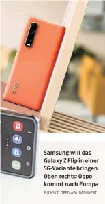  ?? FUCHS (3), OPPO, APA, DAEHNERT ?? Samsung will das Galaxy Z Flip in einer 5G-Variante bringen. Oben rechts: Oppo kommt nach Europa