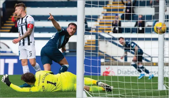  ??  ?? Raith Rovers striker Lewis Vaughan wheels away in celebratio­n after making it 2-1 during their Scottish Championsh­ip victory