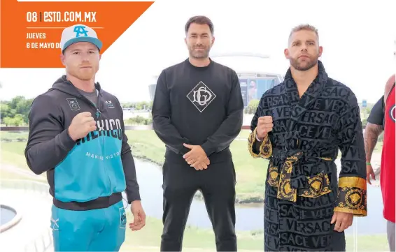  ?? FOTO: MATCHROOM BOXING ?? ¡Sorpresa!. y BJ Saunders se vieron los rostros ante la presencia del promotor Eddie Hearn y el AT&T Stadium como fondo. /