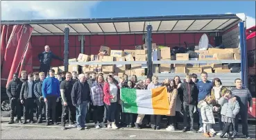  ?? (Photo: courtesy Noreen Cody) ?? Volunteers pictured in Fermoy on Friday after filling the truck with donations for those on the Polish border who are fleeing conflict in Ukraine.