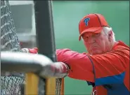  ?? ERIC HARTLINE — MEDIANEWS GROUP FILE ?? Phillies manager Charlie Manuel behind the batting cage during spring training workouts on Feb 22, 2011 at Bright House Field in Clearwater, Florida.