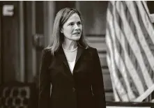  ?? Anna Moneymaker / New York Times ?? Opponents of Amy Coney Barrett warned that her confirmati­on to the Supreme Court would imperil health care protection­s.