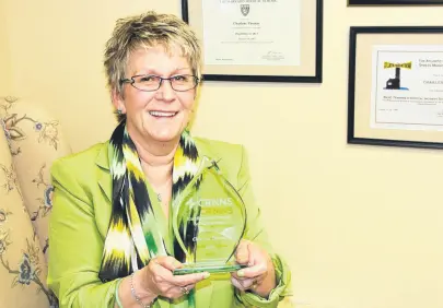  ?? LYNN CURWIN/TRURO NEWS ?? Charlene (Boutilier) Thomas recently received an Excellence in Nursing Administra­tion Award from the College of Registered Nurses of Nova Scotia. Fifteen nurses from across Nova Scotia were presented with awards during the 2019 ceremony.