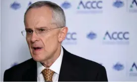  ?? Photograph: Joel Carrett/AAP ?? ACCC chairman Rod Sims says once market power is gained through a merger, restoring competitio­n with other measures is ‘very difficult’.