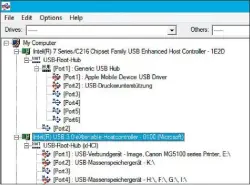  ??  ?? USB Device Tree Viewer: Das Tool zeigt übersichtl­ich und detaillier­t alles an, was per USB am und im Rechner hängt.