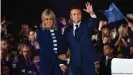  ?? Jonas & Cie ?? Macron and his wife at a party on election night April 24, wearing a suit by