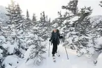  ??  ?? One way to get around the deep snow is Hok skis — a cross between snowshoes and cross-country skis.