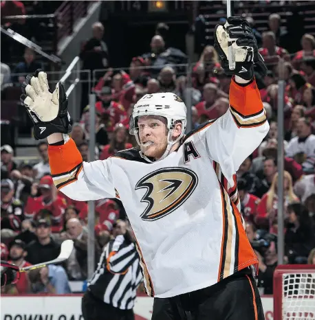  ?? BILL SMITH/NHLI via Getty Images ?? Anaheim Ducks forward Corey Perry is at his best when getting under his opponents’ skin — a skill he is proving adept at in the playoffs.