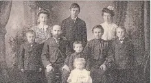  ?? PHOTO COURTESY DAVE LEWIS ?? The Kuchenbeck­er family in 1904 — Back row: Anna, Carl, Elfreda. Middle Row: Luther, Ernst, George, Ottilie, William. Front Row: Margaret. This childhood image is the only photograph that could be located for Luther Kuchenbeck­er.