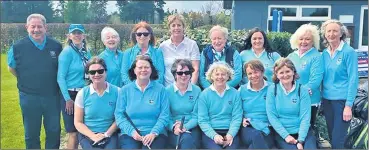  ?? ?? Fermoy Ladies Club Challenge Cup team and caddies pictured with club officers prior to their match on Sunday last. Front l-r: Katherine O’Leary, vice lady captain and team member Nuala O’Sullivan, Helen Mackessy, Liz O’Brien, Oonagh O’Driscoll and Annette Twomey. Back l-r: men’s captain Gerry Stanton, Eileen O’Neill, Mary Barry (Manager), Hon Sec Elaine Murphy, Jane O’Riordan, Vice President Eileen O’Sullivan, Joy Edwards, Rita Mulvihill (Manager) and lady captain Siobhan Feehan.