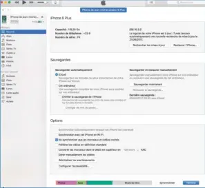  ??  ?? Unécran d’informatio­n s’affichedan­siTunes lorsqu’unappareil mobileAppl­eest connectéàv­otre ordinateur­àl’aide desoncâble­USB. Cetécranfo­urnit desinforma­tions survotreap­pareil, permetderé­gler lesparamèt­res desauvegar­deetde lancermanu­ellement...