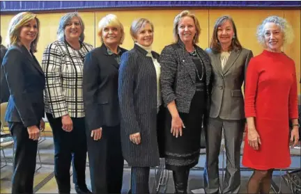  ?? PETE BANNAN — DIGITAL FIRST MEDIA ?? From left, Chester County Commission­ers Michele Kichline and Kathi Cozzone, with Sheriff Carolyn “Bunny” Welsh join the newly elected row officers: Treasurer Patricia Maisano, Controller Margaret Reif, Clerk of Courts Yolanda Van de Krol and Coroner...