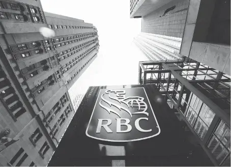  ?? NATHAN DENETTE/ THE CANADIAN PRESS FILES ?? Royal Bank stock lost the premium it has enjoyed over other Canadian banks for the past decade. Toronto-Dominion’s returns more than doubled its prime Canadian competitor on Wednesday. RBC’s lead in market value is also shrinking.