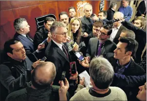  ?? AP PHOTO ?? Philadelph­ia Flyers President Paul Holmgren speaks with members of the media during a news conference Tuesday in Philadelph­ia.