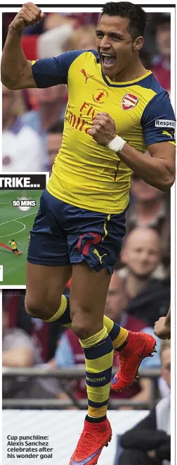  ??  ?? Cup punchline: Alexis Sanchez celebrates after his wonder goal