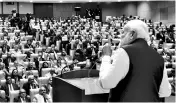  ?? PHOTO: PTI ?? At the Supreme Court function, Modi spoke about recent crucial judgments, in an apparent reference to path-breaking verdicts, including the politicall­y sensitive Ayodhya case