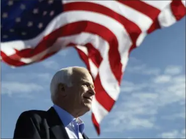  ?? CAROLYN KASTER — THE ASSOCIATED PRESS ?? In this file photo, Republican presidenti­al candidate Sen. John McCain, R-Ariz. speaks at a rally outside Raymond James Stadium in Tampa, Fla. McCain’s family says the Arizona senator has chosen to discontinu­e medical treatment for brain cancer.