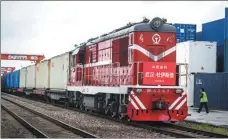  ?? XINHUA ?? A cargo train bound for Duisburg in Germany leaves Wuhan, capital of Hubei province, over the weekend.