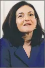  ?? AP file photo ?? Sheryl Sandberg, Facebook’s chief operating officer, said Friday that the company should have done an audit after learning political consultant­s improperly accessed user date three years ago and has now undertaken such an audit.