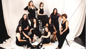  ?? MICHELLE NOLAN PHOTO ?? The cast of “La Ruta” at Steppenwol­f Theatre — FRONT ROW (from left): Isabella Gerasole, Sandra Delgado and director Sandra Marquez. SECOND ROW: Laura Crotte, Cher Alvarez, Alice da Cunha. BACK ROW: Karen Rodriguez, Charin Alvarez and Mari Marroquin.