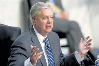  ?? SUSAN WALSH / AP ?? Senate Judiciary Committee Chairman Sen. Lindsey Graham, R-S.C., speaks during the confirmati­on hearing for Supreme Court nominee Amy Coney Barrett.