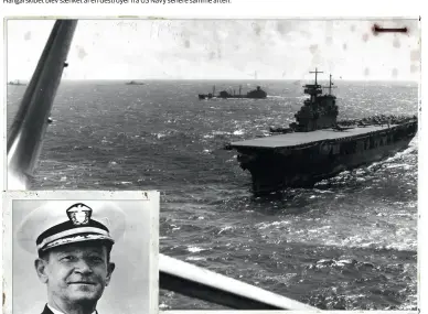  ??  ?? Det amerikansk­e hangarskib Lexington i brand efter et japansk luftangreb fra Shokaku og Zuikaku den 8. maj 1942. Hangarskib­et blev saenket af en destroyer fra US Navy senere samme aften.