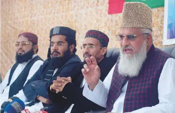  ?? AP ?? Mohammad Ahmad Ludhianvi, right, chief of Ahle Sunnat Wal Jammat, addresses a news conference yesterday where he condemned the Supreme Court ruling of acquitting Asia Bibi.