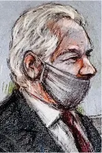  ??  ?? In court: An artist’s impression of Julian Assange yesterday